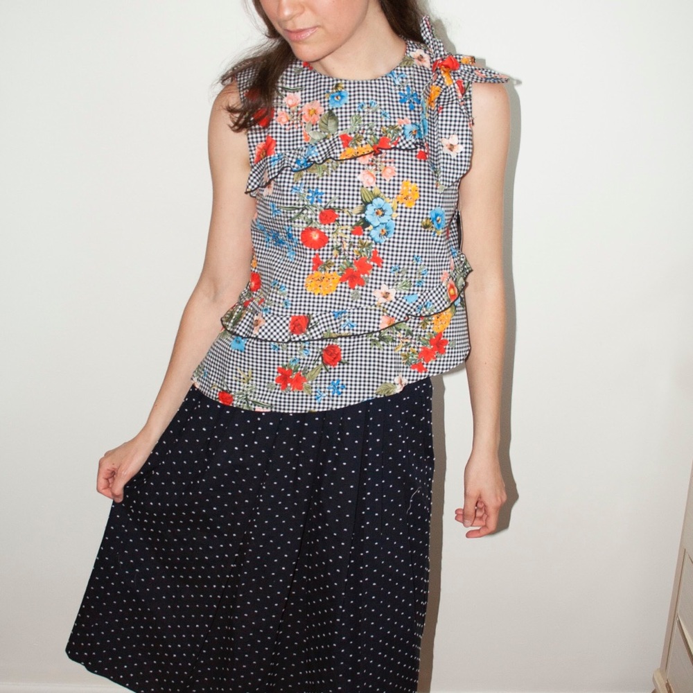 Zara Gingham Floral Ruffle Top